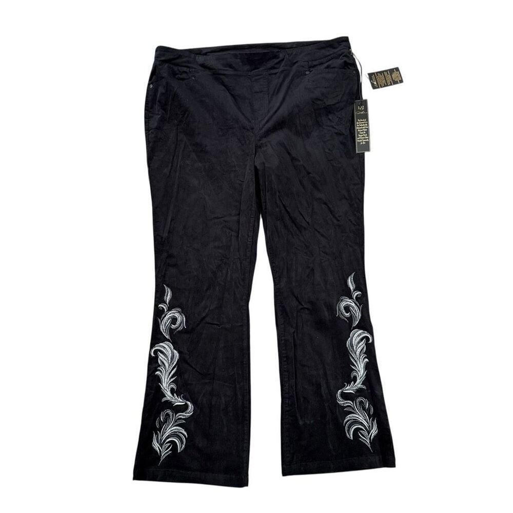 DG2 by Diane Gilman black Velvet Pull-On Embroidered Bootcut Pant black 24W NWT